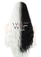33" Wavy Black White Split Color Synthetic Wig WIG338