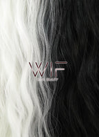 33" Wavy Black White Split Color Synthetic Wig WIG338