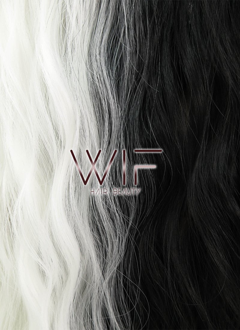 33" Wavy Black White Split Color Synthetic Wig WIG338