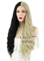 29" Wavy Blonde Black Split Color Synthetic Wig WIG339