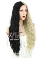 29" Wavy Blonde Black Split Color Synthetic Wig WIG339