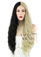 29" Wavy Blonde Black Split Color Synthetic Wig WIG339