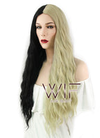 29" Wavy Blonde Black Split Color Synthetic Wig WIG339