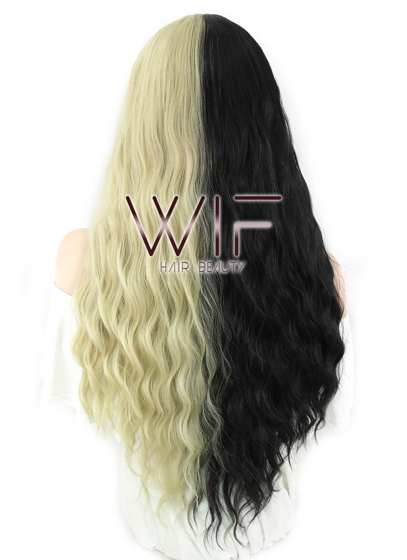 29" Wavy Blonde Black Split Color Synthetic Wig WIG339
