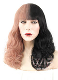 20" Wavy Milkshake Pink Black Split Color Synthetic Wig WIG340