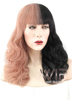 20" Wavy Milkshake Pink Black Split Color Synthetic Wig WIG340