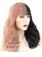 20" Wavy Milkshake Pink Black Split Color Synthetic Wig WIG340