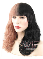 20" Wavy Milkshake Pink Black Split Color Synthetic Wig WIG340