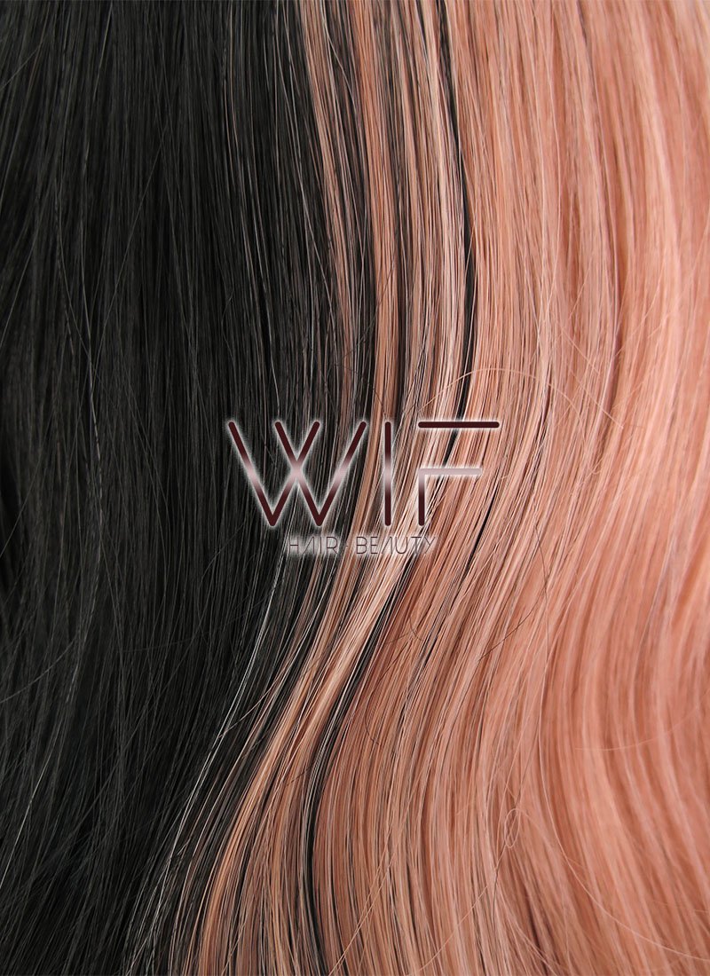 20" Wavy Milkshake Pink Black Split Color Synthetic Wig WIG340