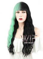 26" Wavy Green Black Split Color Synthetic Wig WIG341