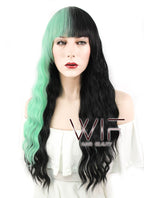 26" Wavy Green Black Split Color Synthetic Wig WIG341