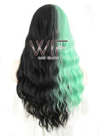26" Wavy Green Black Split Color Synthetic Wig WIG341