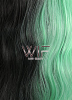26" Wavy Green Black Split Color Synthetic Wig WIG341