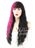 27" Wavy Magenta Mixed Black Synthetic Wig WIG342