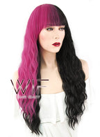 27" Wavy Magenta Mixed Black Synthetic Wig WIG342