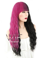 27" Wavy Magenta Mixed Black Synthetic Wig WIG342