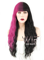 27" Wavy Magenta Mixed Black Synthetic Wig WIG342