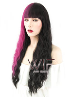 27" Wavy Magenta Mixed Black Synthetic Wig WIG342