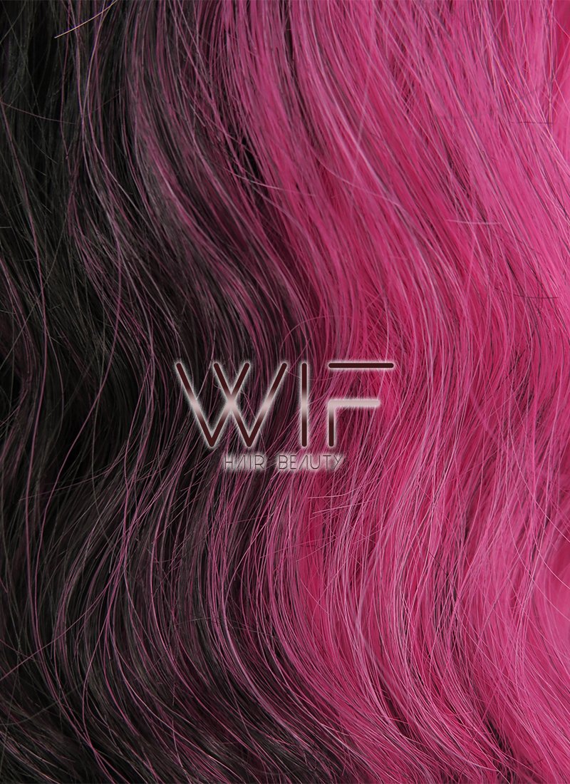 27" Wavy Magenta Mixed Black Synthetic Wig WIG342