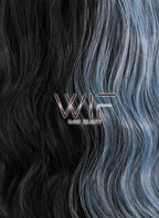 15" Wavy Ash Blue Black Split Color Synthetic Wig WIG344