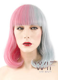 15" Wavy Pink Blue Split Color Synthetic Wig WIG345