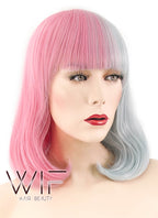 15" Wavy Pink Blue Split Color Synthetic Wig WIG345