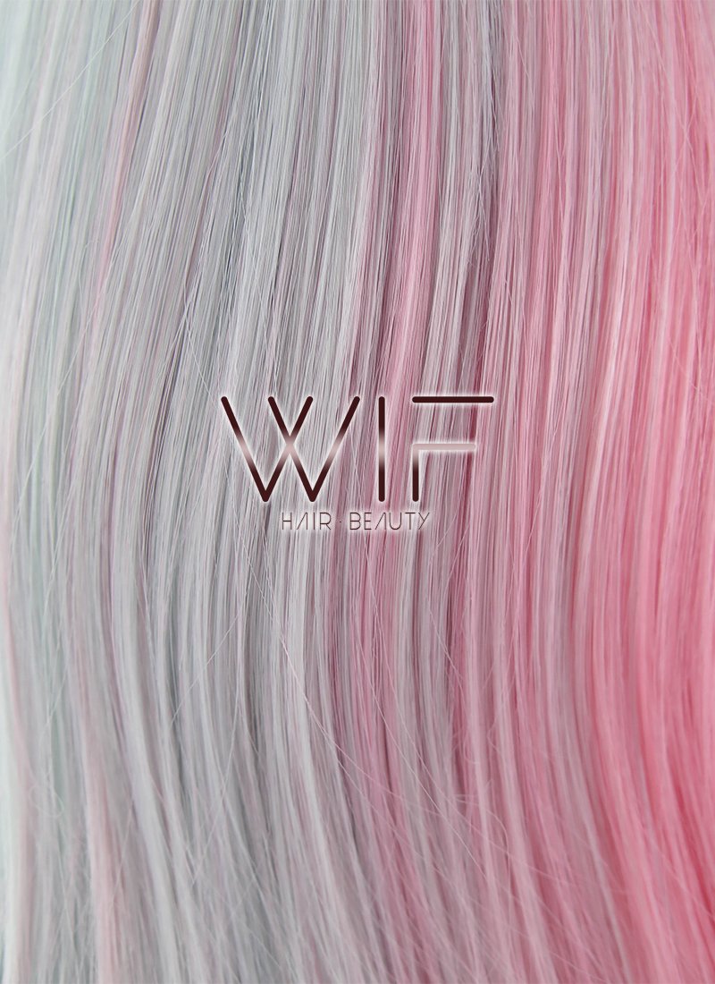 15" Wavy Pink Blue Split Color Synthetic Wig WIG345