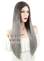 30" Straight Two Tone Grey Synthetic Wig WIG346