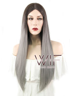 30" Straight Two Tone Grey Synthetic Wig WIG346