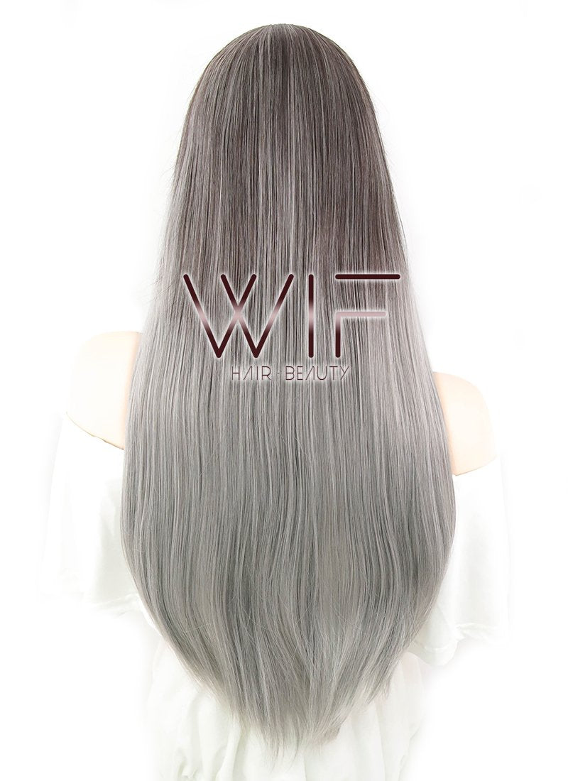 30" Straight Two Tone Grey Synthetic Wig WIG346