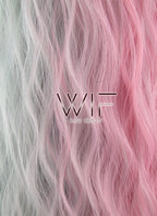 32" Wavy Pink Grey Split Color With Dark Roots Synthetic Wig WIG348