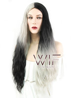 31" Wavy Ash Blonde Black Ombre Synthetic Wig WIG350