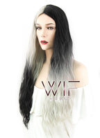 31" Wavy Ash Blonde Black Ombre Synthetic Wig WIG350