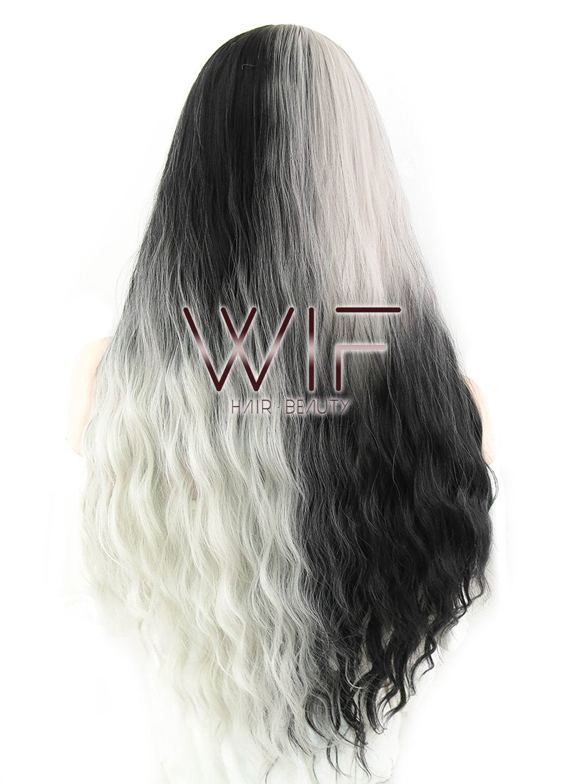 31" Wavy Ash Blonde Black Ombre Synthetic Wig WIG350