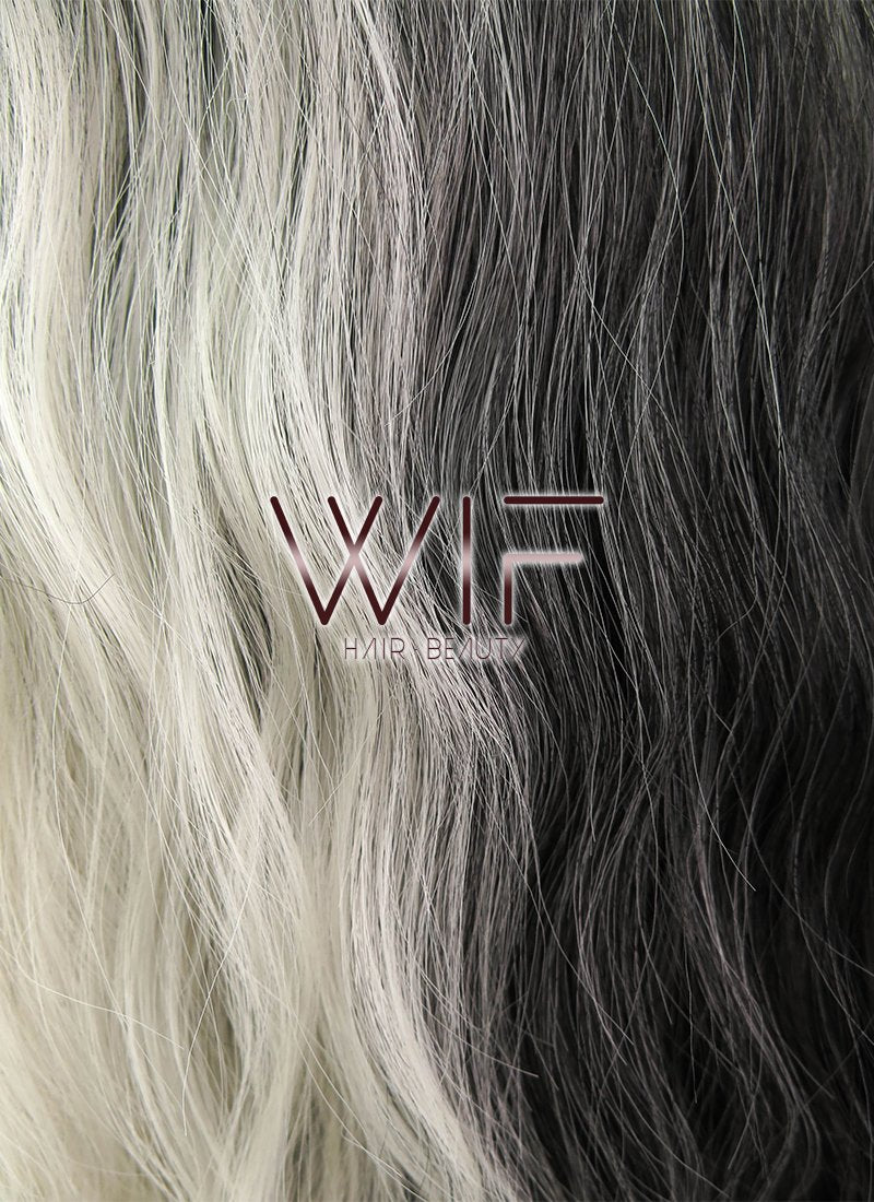 31" Wavy Ash Blonde Black Ombre Synthetic Wig WIG350