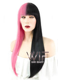 26" Straight Pink Black Split Color Synthetic Wig WIG353