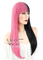 26" Straight Pink Black Split Color Synthetic Wig WIG353