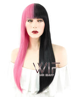 26" Straight Pink Black Split Color Synthetic Wig WIG353