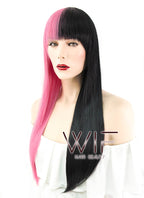 26" Straight Pink Black Split Color Synthetic Wig WIG353