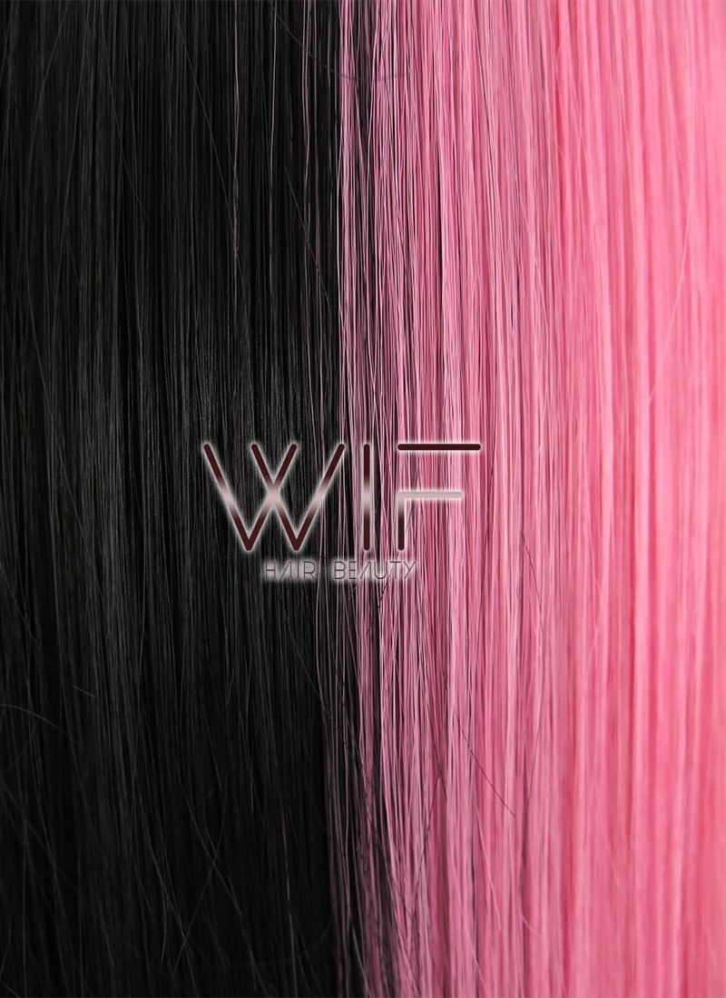 26" Straight Pink Black Split Color Synthetic Wig WIG353