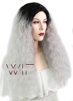 22" Wavy Silver Grey With Dark Roots Synthetic Wig WIG354