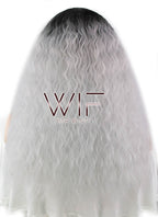 22" Wavy Silver Grey With Dark Roots Synthetic Wig WIG354