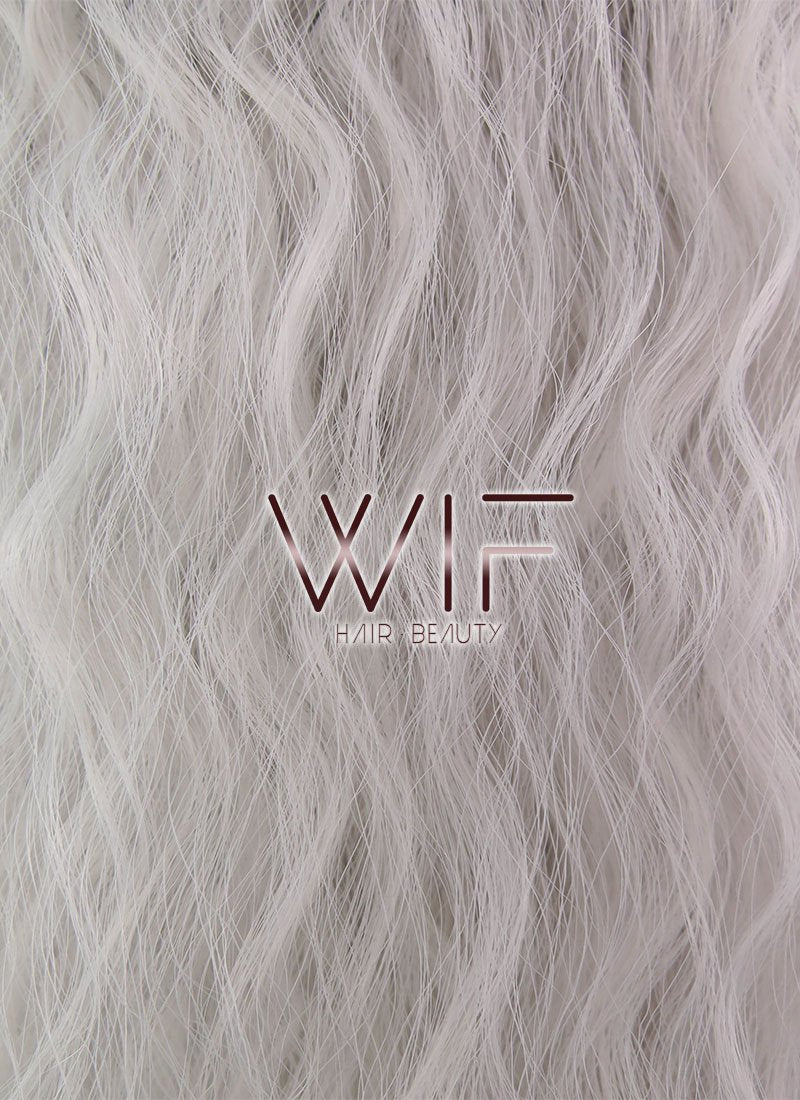 22" Wavy Silver Grey With Dark Roots Synthetic Wig WIG354