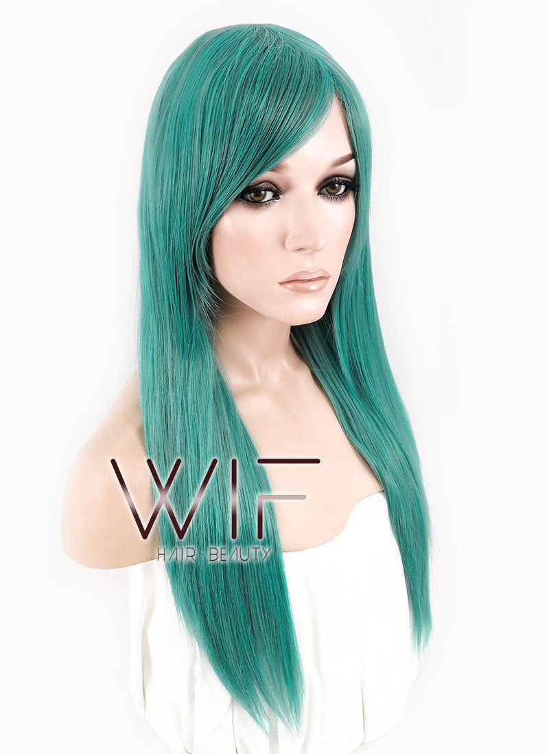 27" Straight Mixed Green Synthetic Wig ZB143