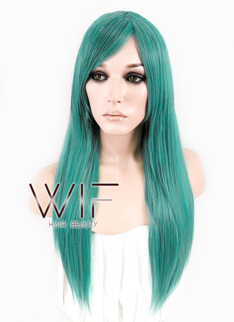 27" Straight Mixed Green Synthetic Wig ZB143