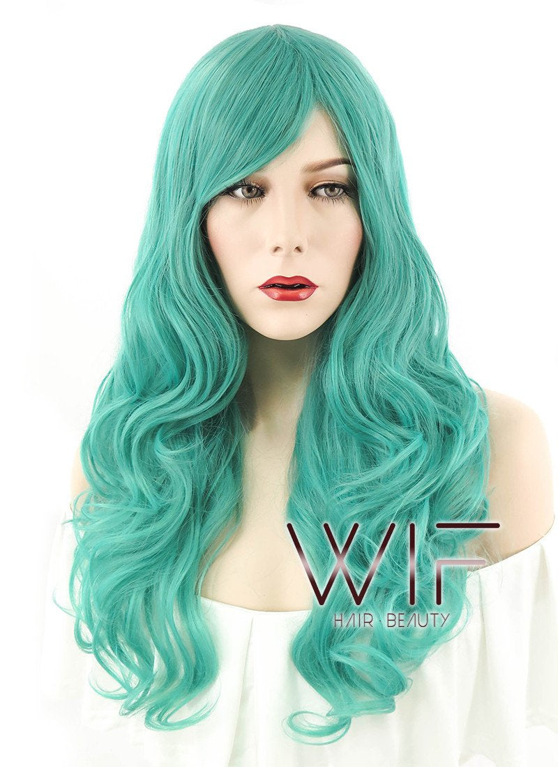25" Wavy Turquoise Green Synthetic Wig ZB107