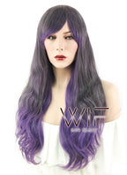25" Wavy Dark Grey Mixed Purple Synthetic Wig ZB236