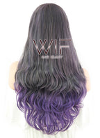 25" Wavy Dark Grey Mixed Purple Synthetic Wig ZB236