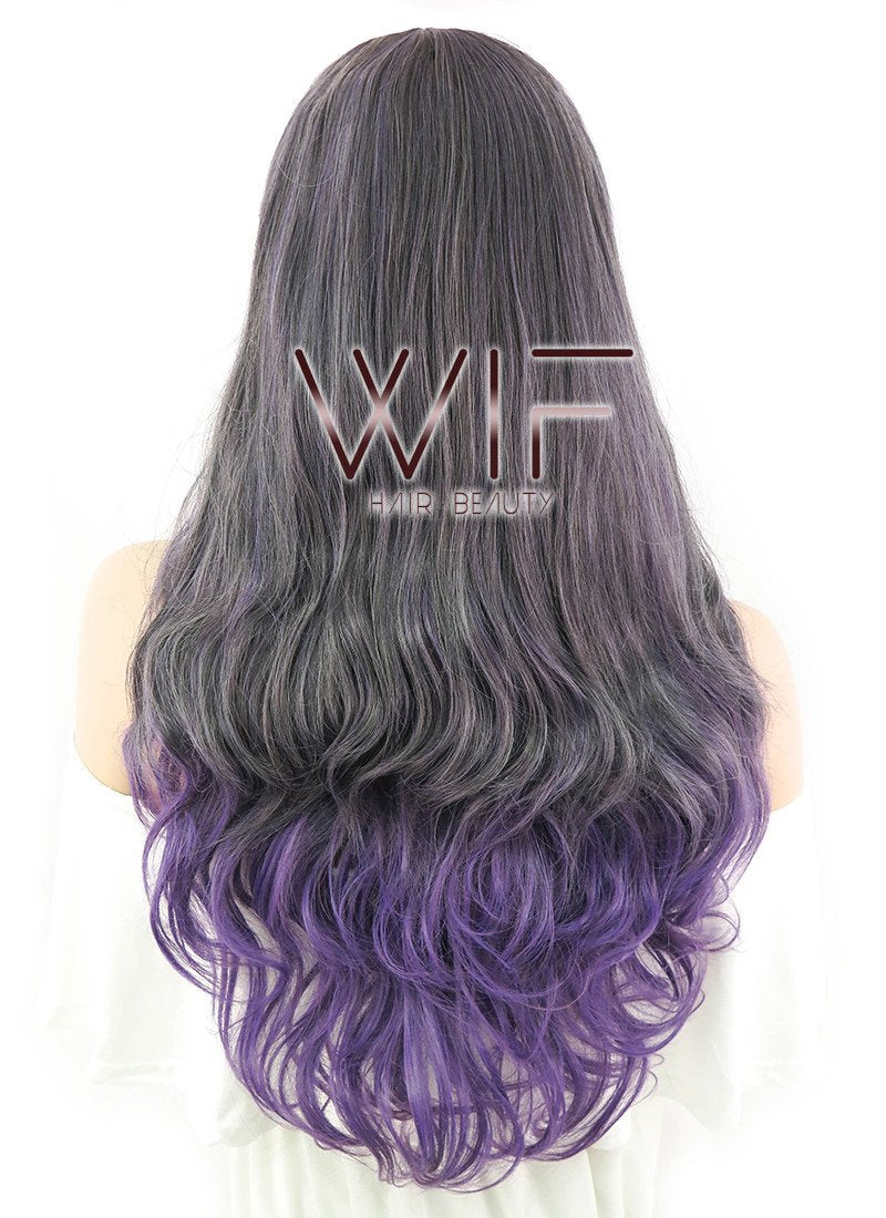 25" Wavy Dark Grey Mixed Purple Synthetic Wig ZB236