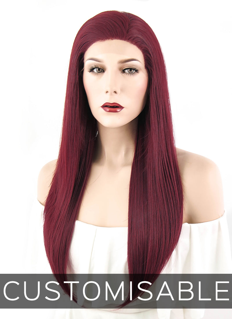 24" Straight Pink Grey Ombre With Dark Roots Lace Front Synthetic Wig LF1238